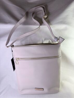 Light Ivory London Fog Crossbody Messenger Bag with Front Zip Pocket